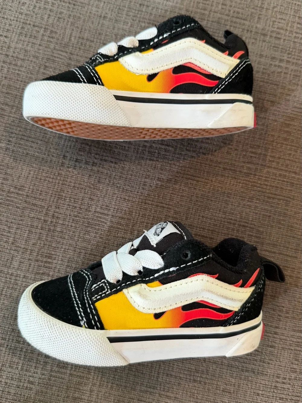 Vans Kids Black Sneakers with Yellow & Red Flame Detail
